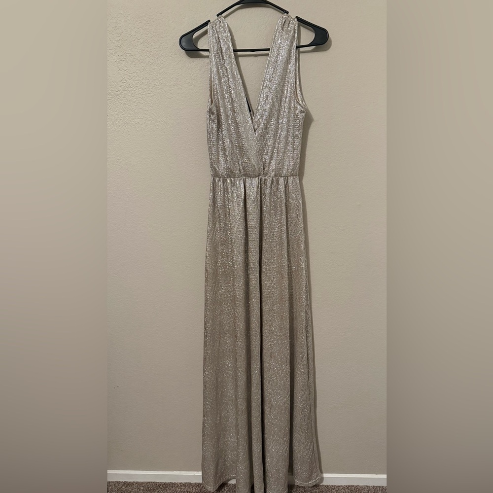 Lulus All That Shimmers is Gold Maxi Dress Shimmery Women’s Small